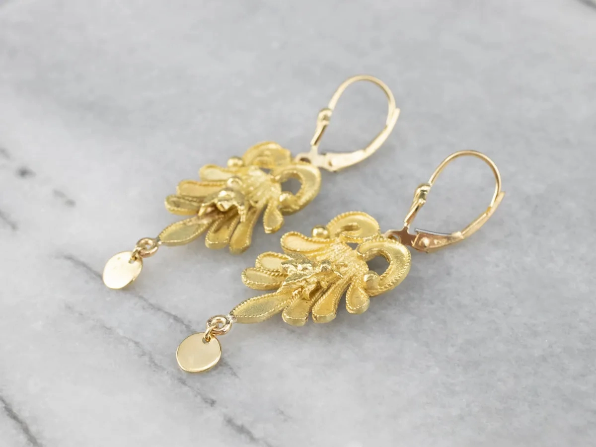 Botanical Bee Gold Drop Earrings