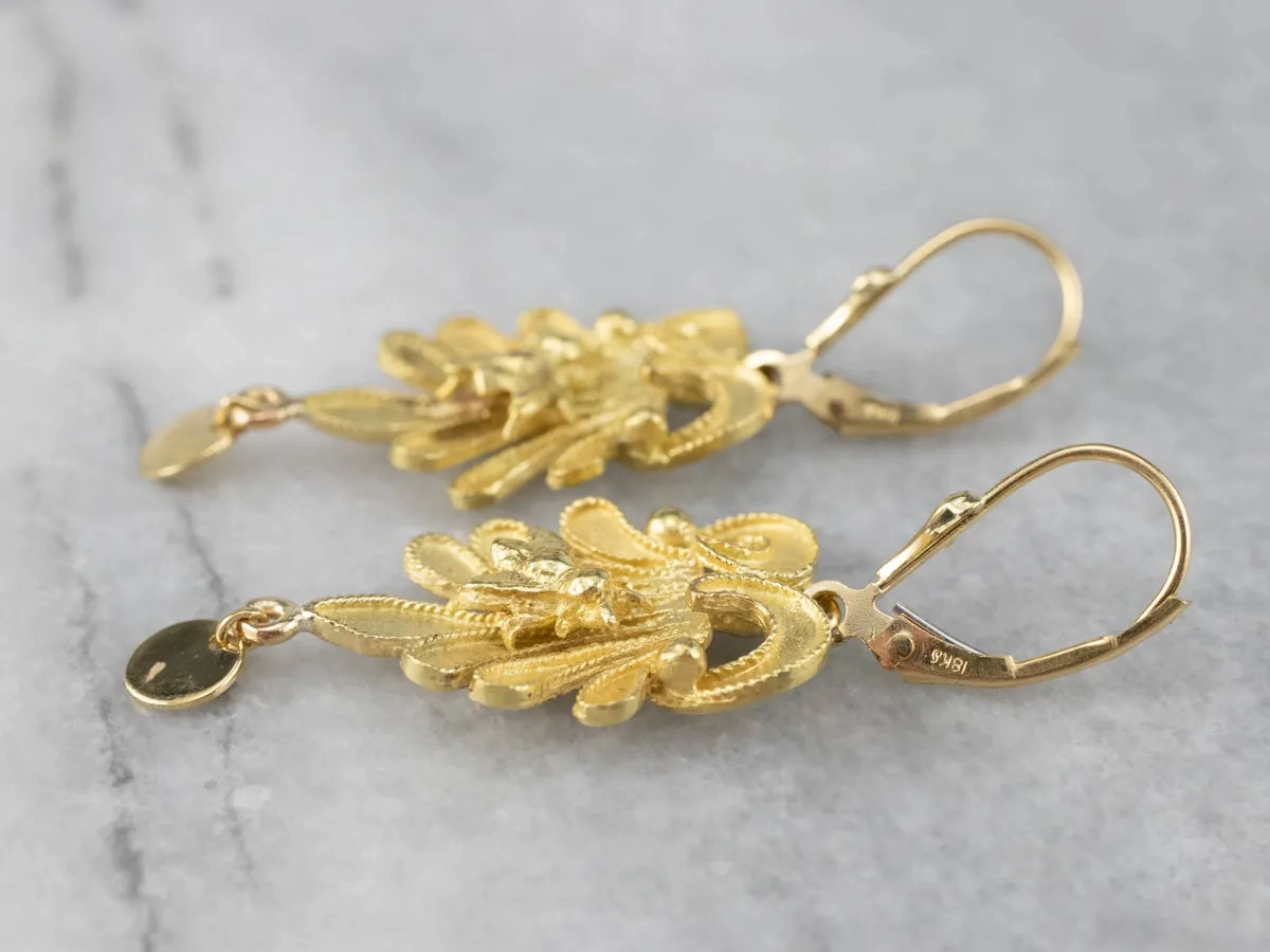 Botanical Bee Gold Drop Earrings