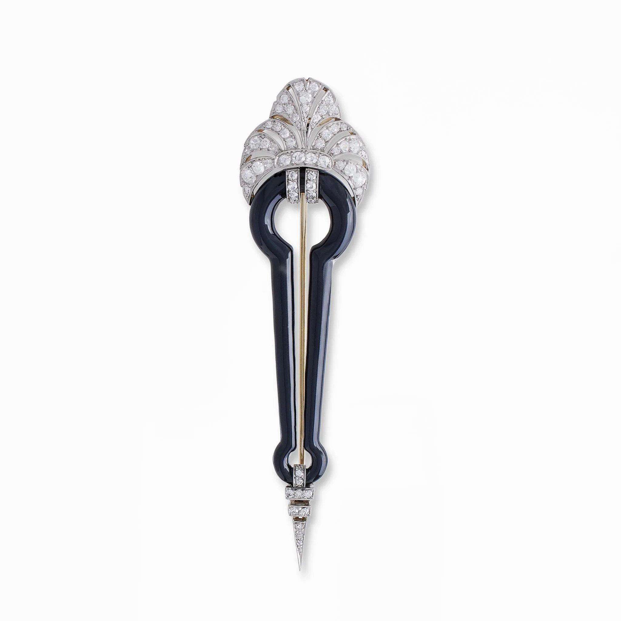 Boucheron Paris Art Deco Diamond and Black Enamel Brooch