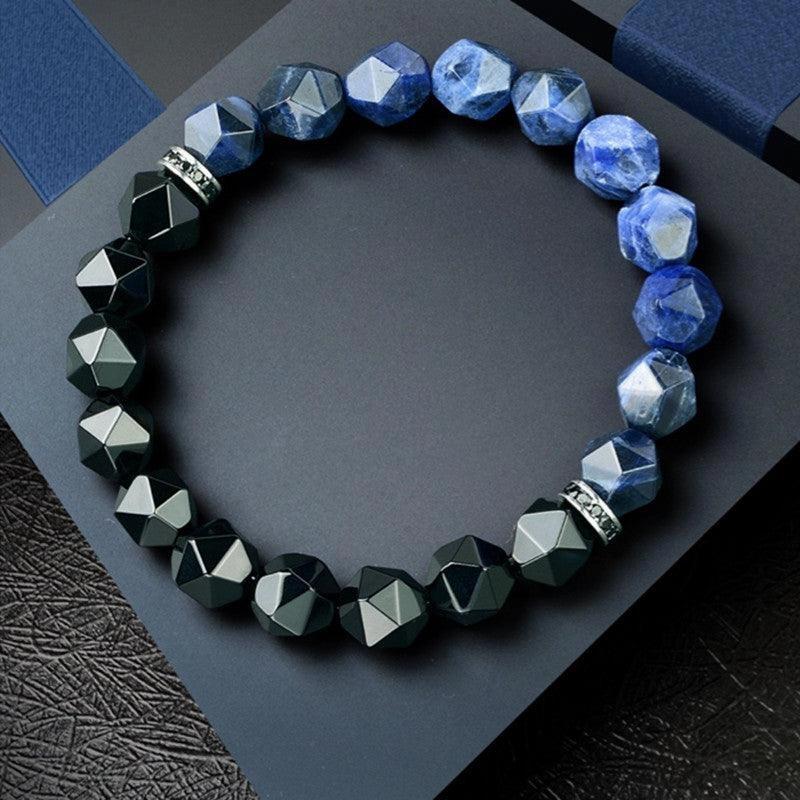Bracelet Men's Crystal String Natural Blue Stone