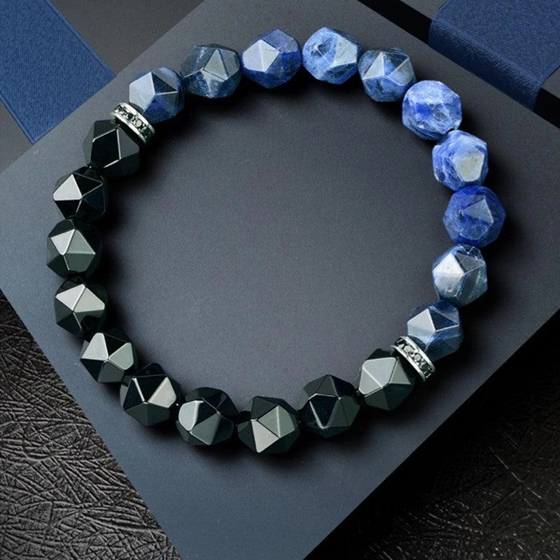 Bracelet Men's Crystal String Natural Blue Stone