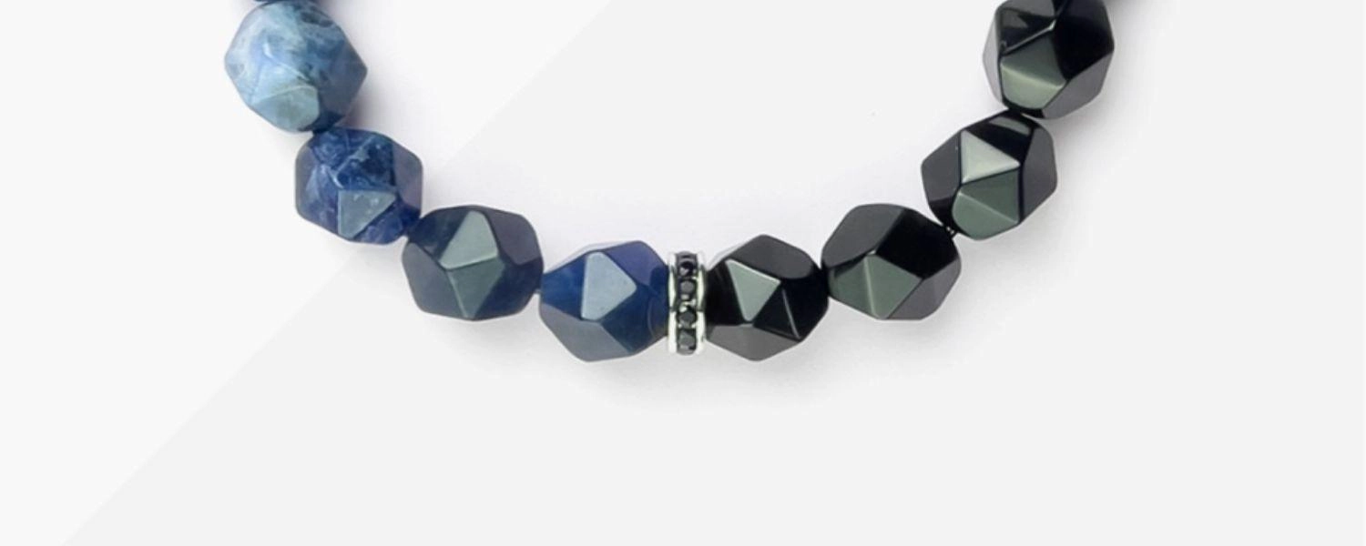 Bracelet Men's Crystal String Natural Blue Stone