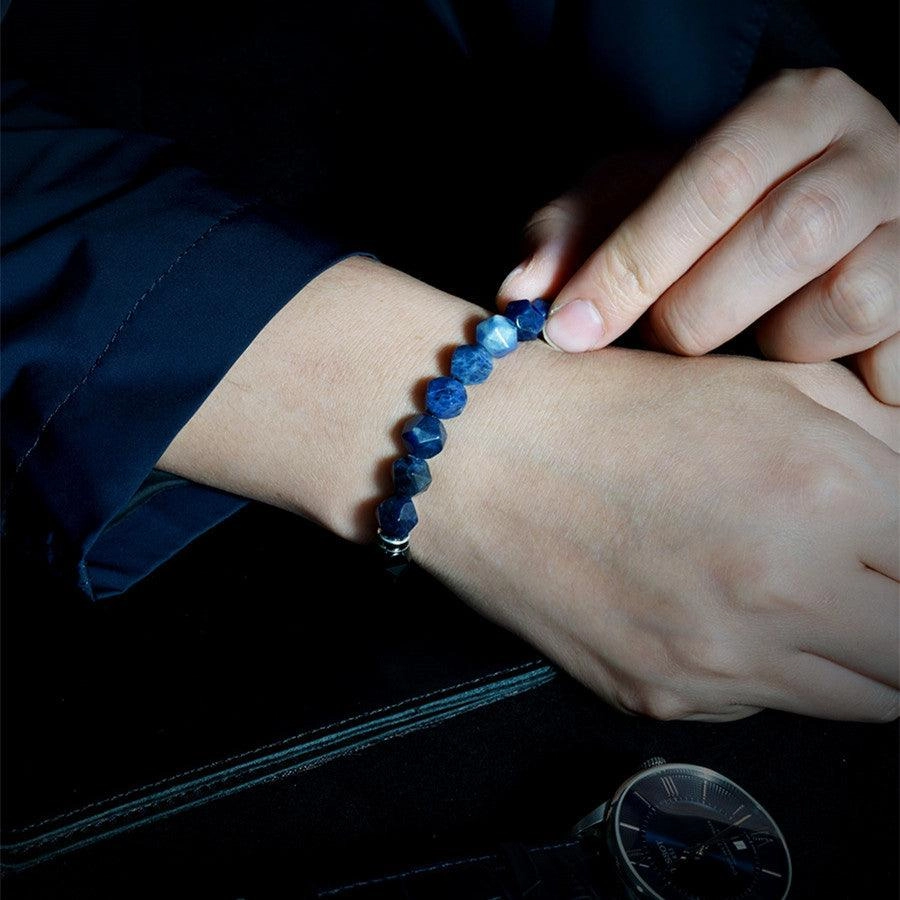 Bracelet Men's Crystal String Natural Blue Stone