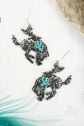 Buckin' Bronco Silvertone and Turquoise Earrings texture-rose-gold  
