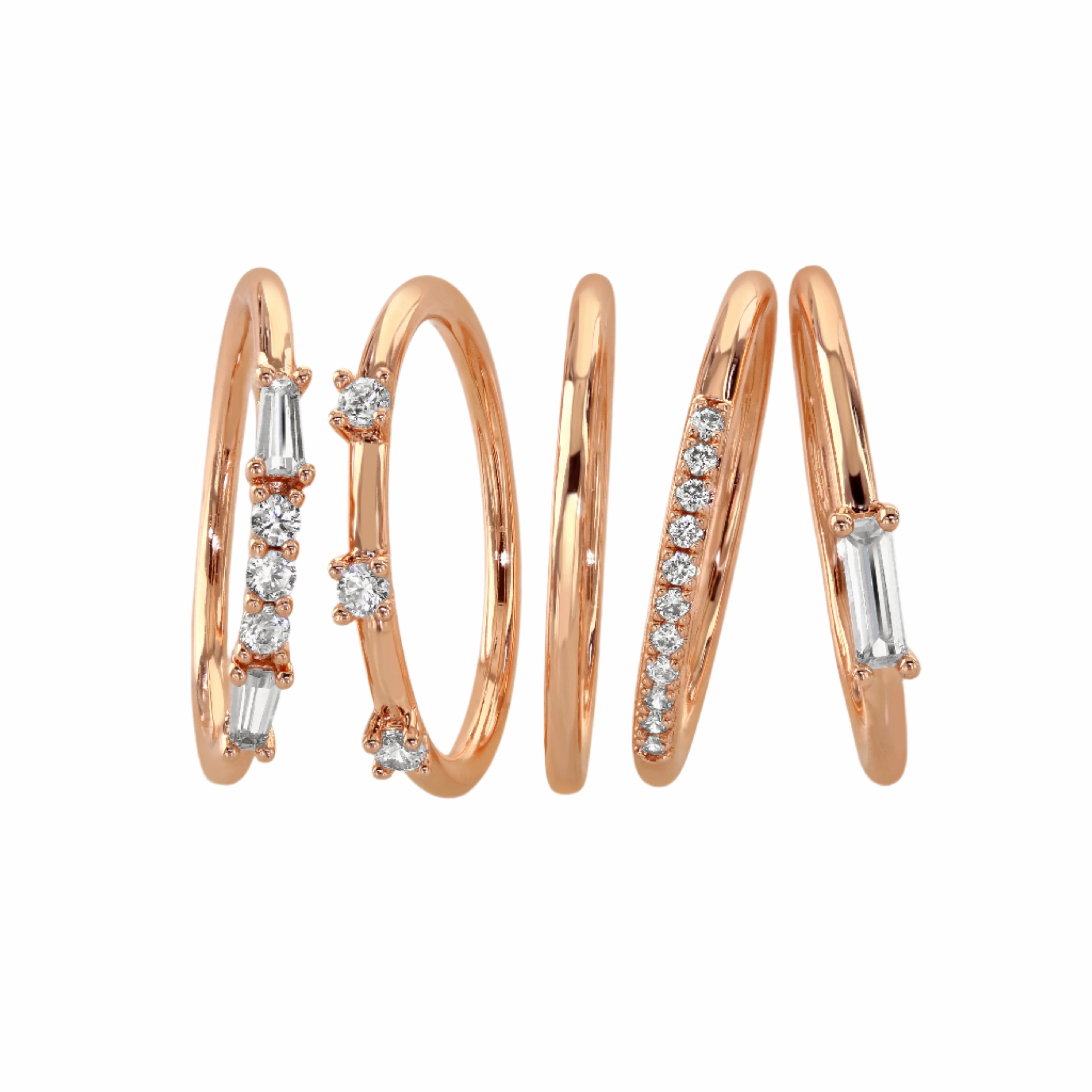 Buckley London 5Pc Stacking Ring Set Imitation Rose Gold Plate Medium fashion-jewelry  