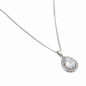Buckley London Clear Sparkle Pear Pendant Rhodium O/S SS24 fashion-jewelry  