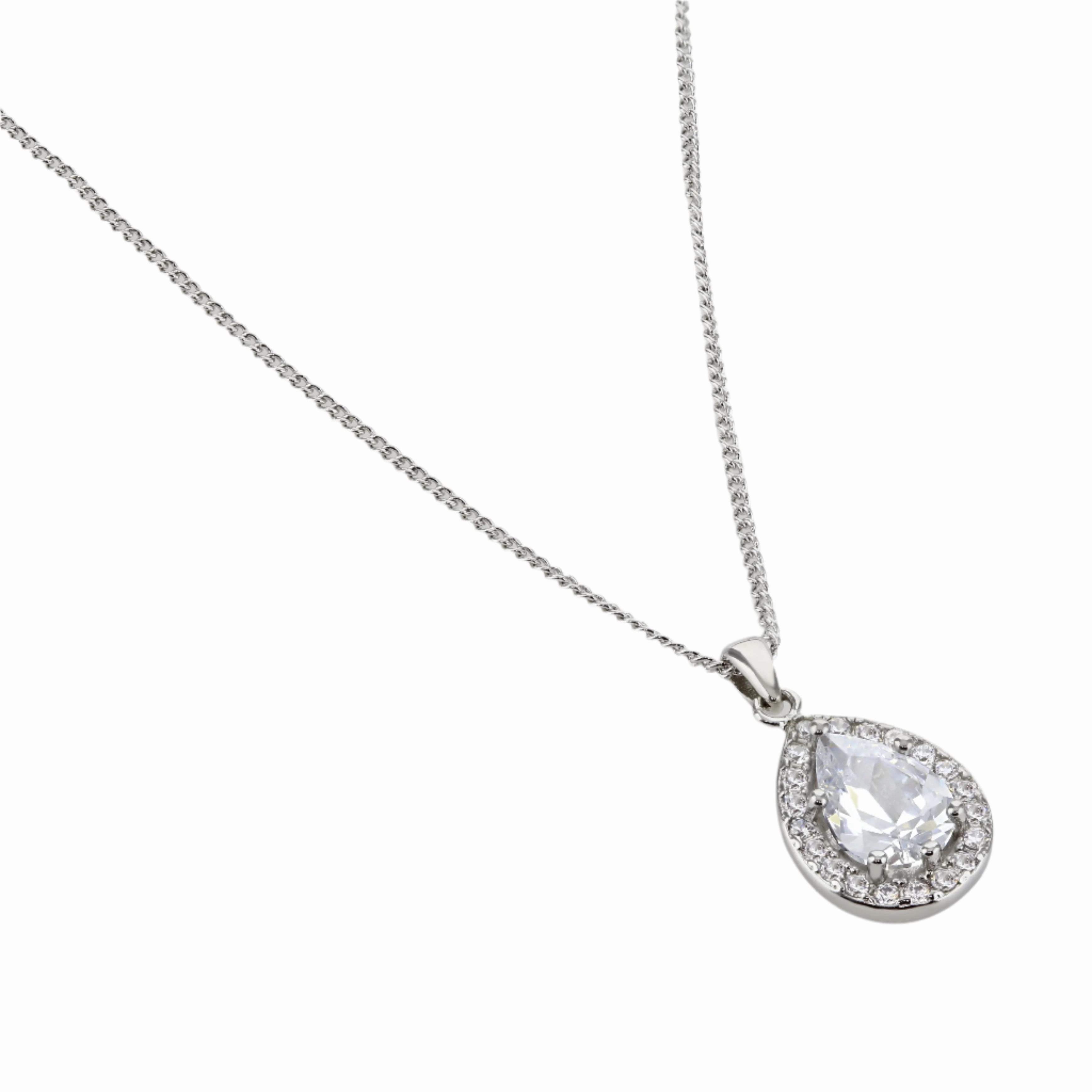 Buckley London Clear Sparkle Pear Pendant Rhodium O/S SS24 fashion-jewelry  