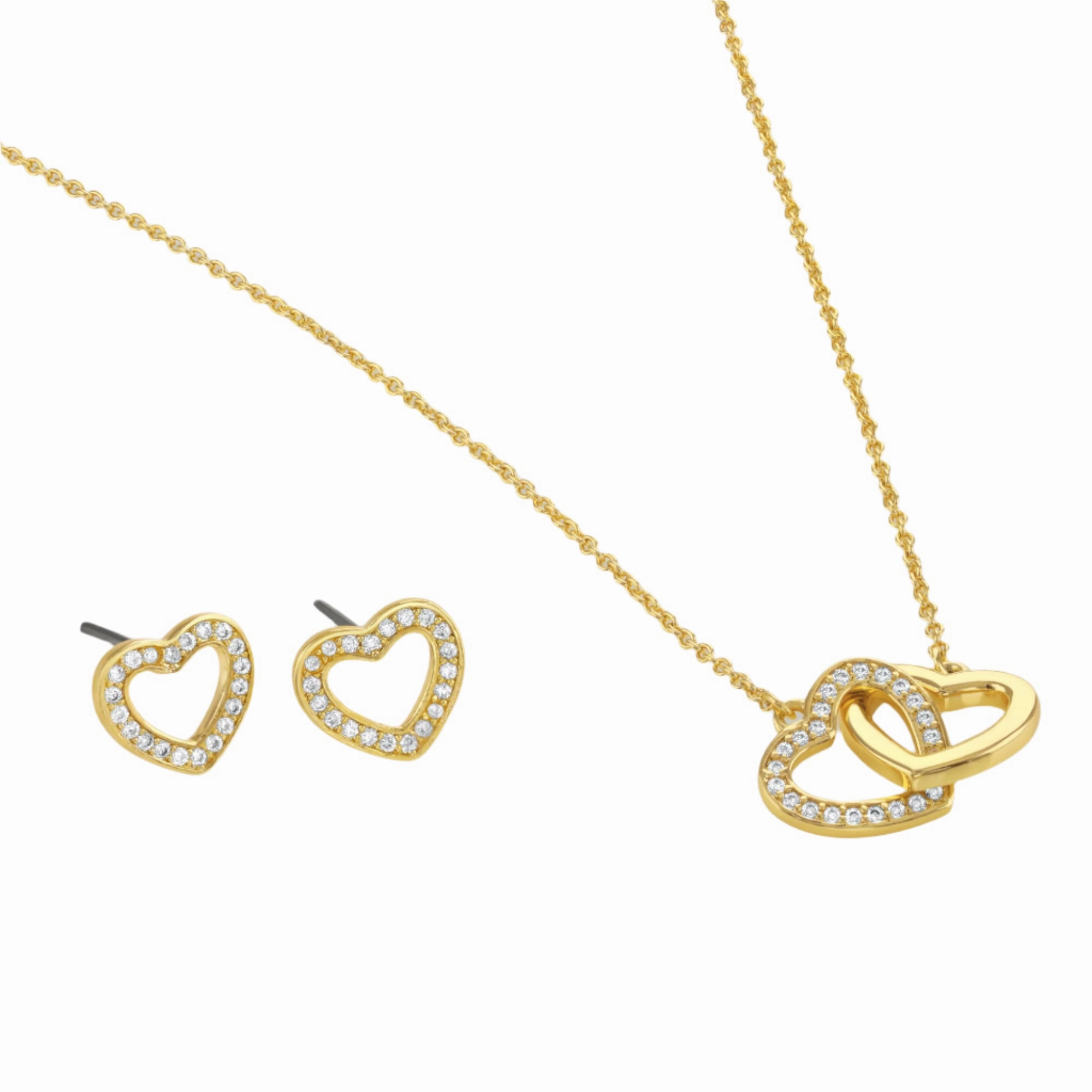 Buckley London Double Heart Pendant & Earrings Set Gold SS25 fashion-jewelry  