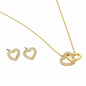 Buckley London Double Heart Pendant & Earrings Set Gold SS25 fashion-jewelry  