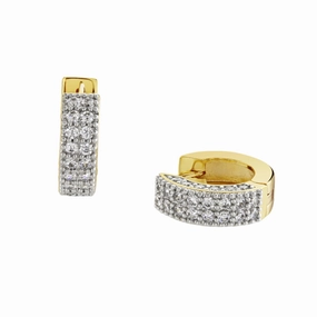 Buckley London Gold Pave Chubby Huggie Earrings Gold   Rhodium 