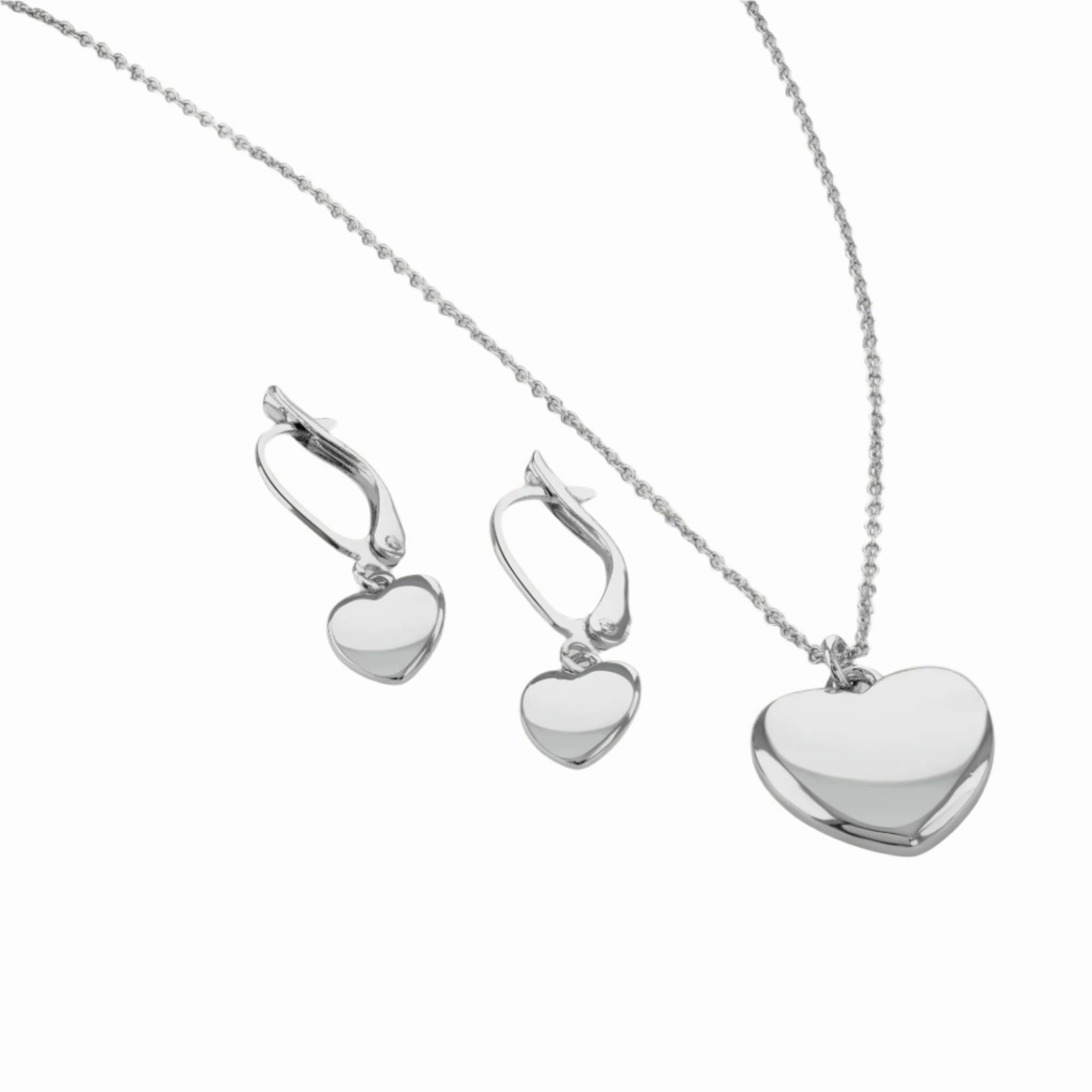 Buckley London Polished Heart Pendant & Earrings Set Silver fashion-jewelry  