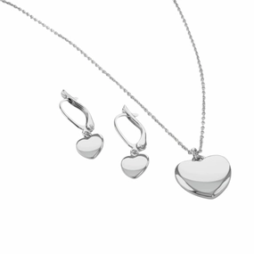 Buckley London Polished Heart Pendant & Earrings Set Silver fashion-jewelry  