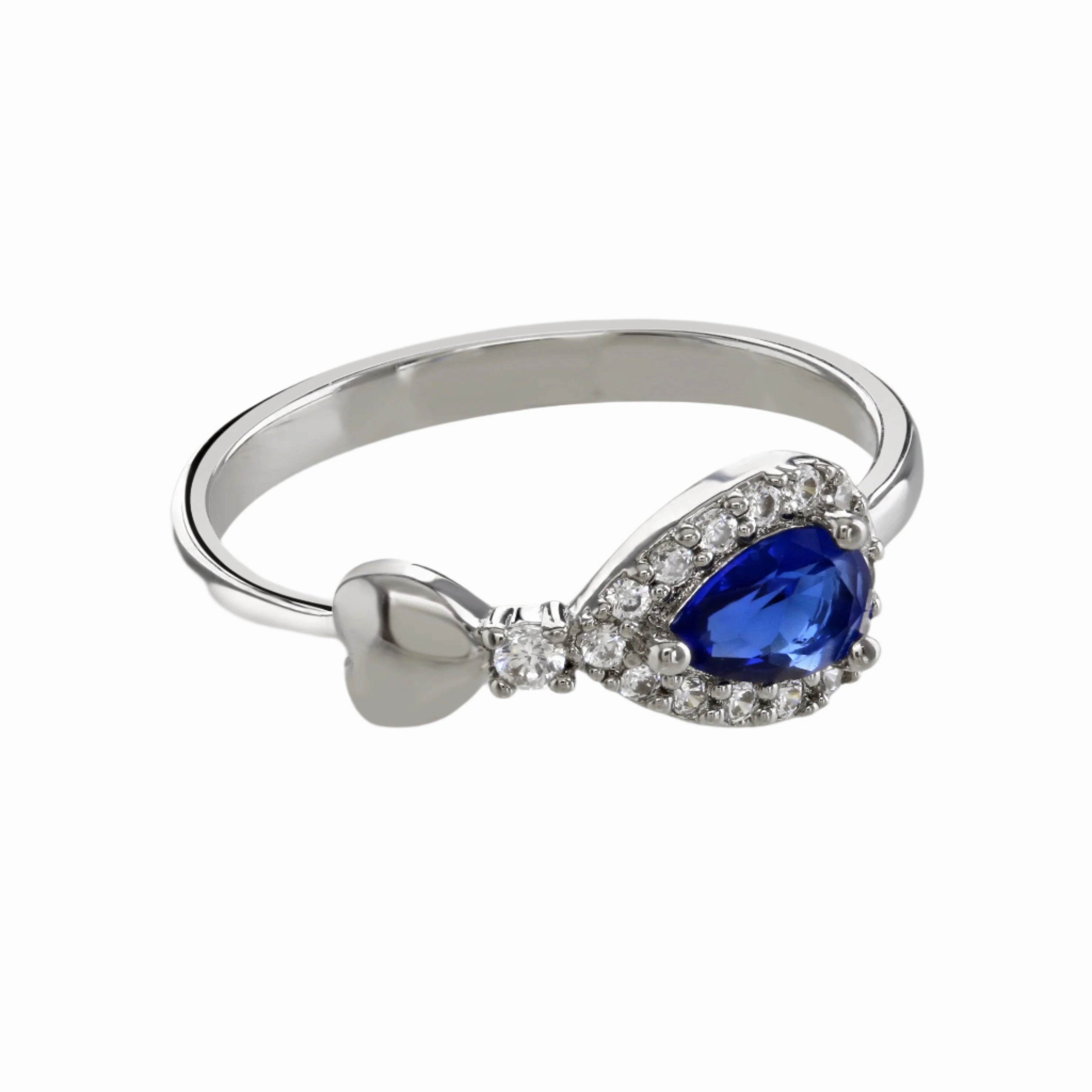 Buckley London Sapphire Heart Pear-Drop Ring Silver & Sapphire fashion-jewelry  