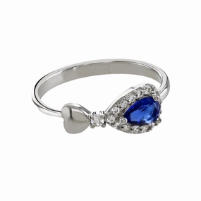 Buckley London Sapphire Heart Pear-Drop Ring Silver & Sapphire fashion-jewelry  