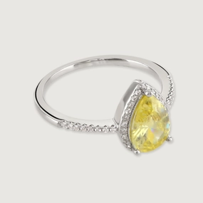 Buckley London The Carat Collection? Canary Sparkle Pear Ring Rhodium fashion-jewelry  
