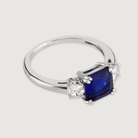 Buckley London The Carat Collection? Sapphire Cushion Meghan Sparkle Ring Rhodium Large Size fashion-jewelry  