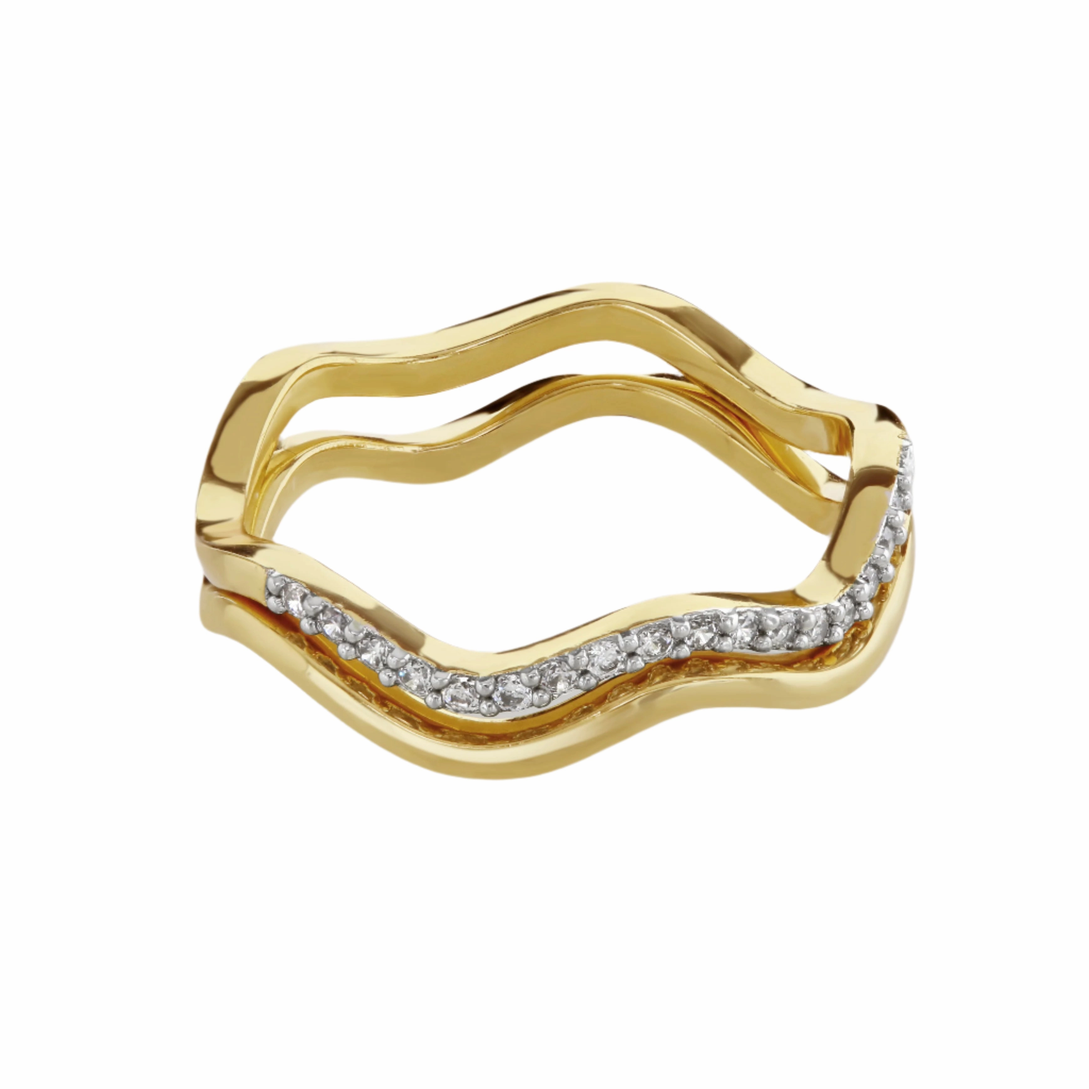 Buckley London Two-Tone Pave Double Wave Ring Gold S SS25 fashion-jewelry  