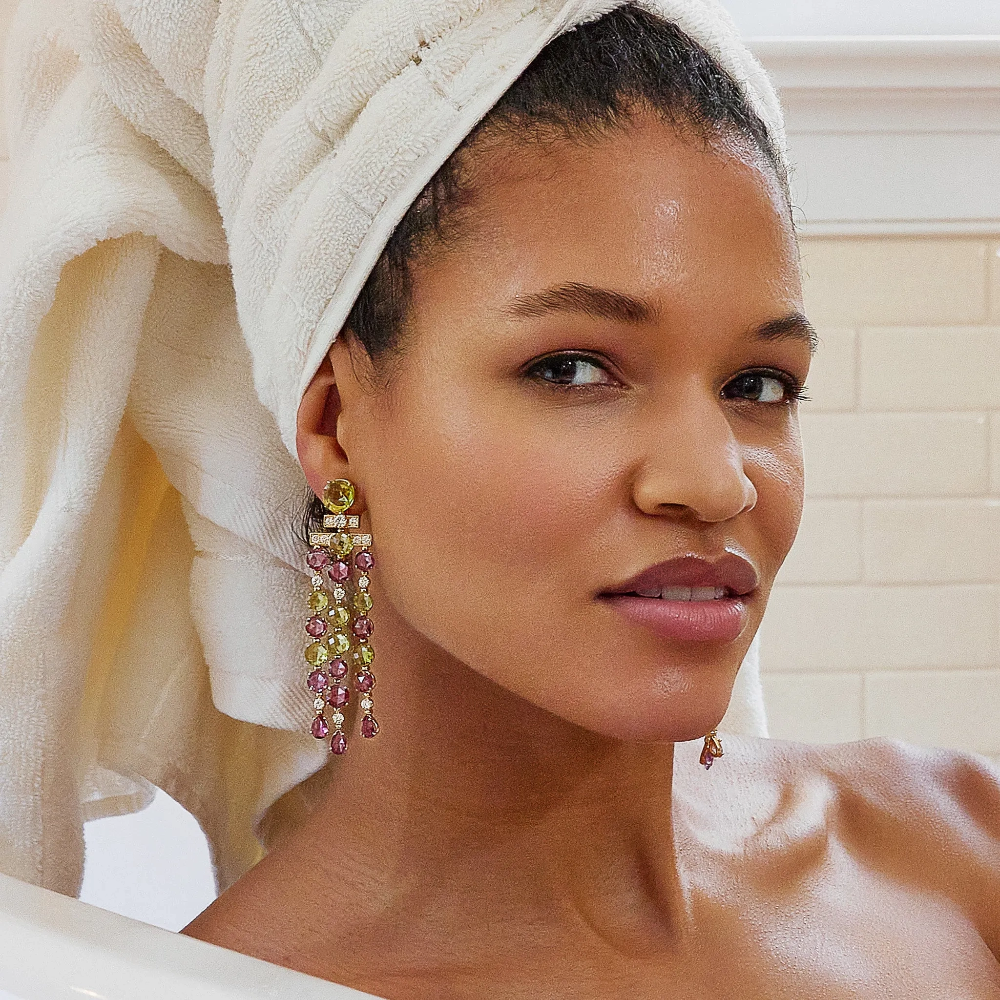 Bulgari Rome Tourmaline and Peridot Cascade Pendant Earrings