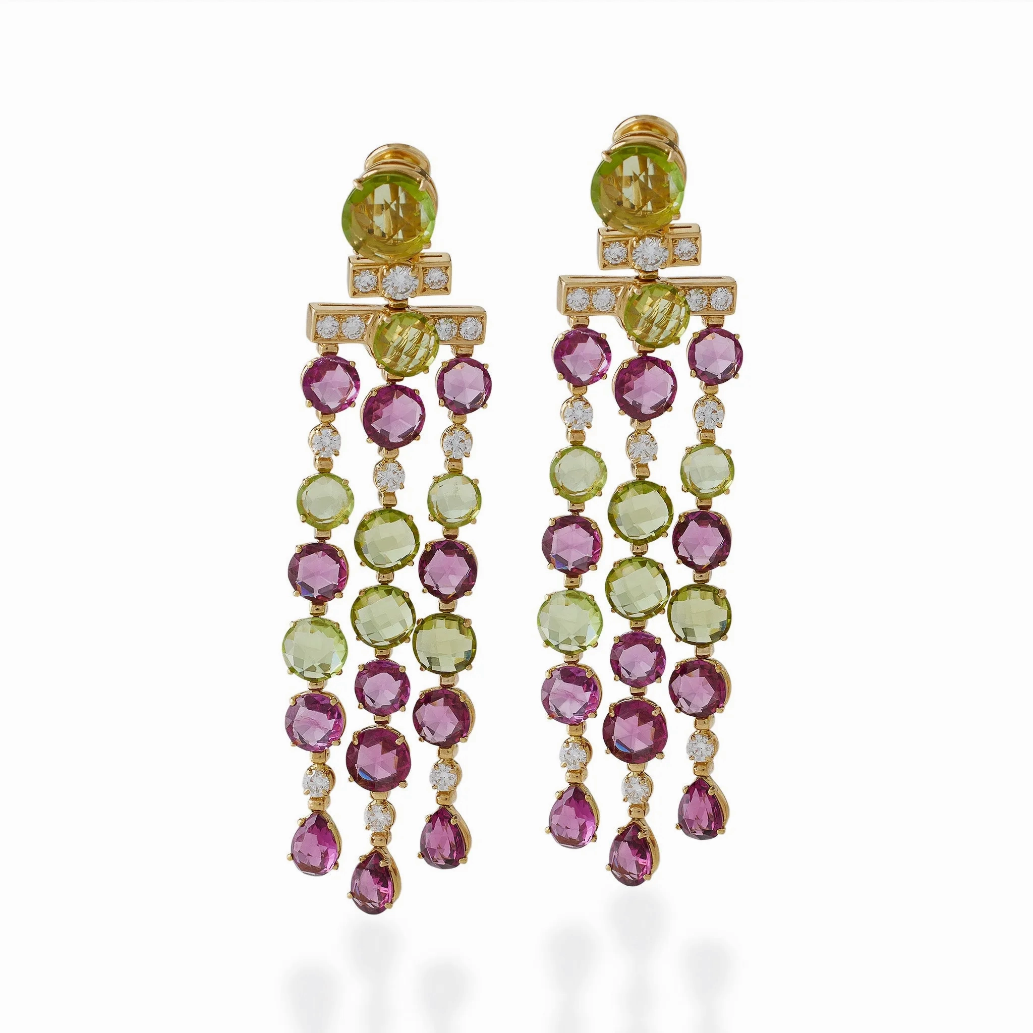 Bulgari Rome Tourmaline and Peridot Cascade Pendant Earrings