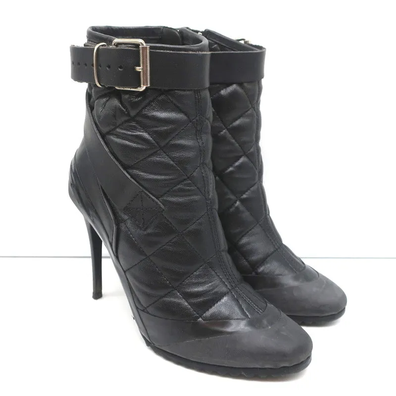 Burberry Brit Beverley 100 Stiefeletten Schwarz Gestepptes Leder & Gummi Größe 37