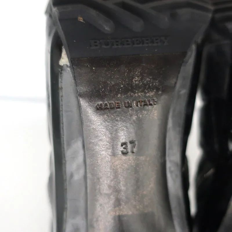Burberry Brit Beverley 100 Stiefeletten Schwarz Gestepptes Leder & Gummi Größe 37
