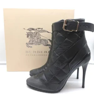 Burberry Brit Beverley 100 Stiefeletten Schwarz Gestepptes Leder & Gummi Größe 37