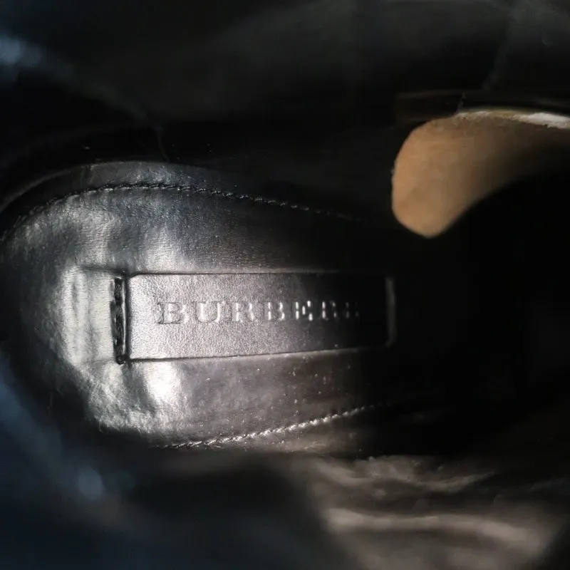 Burberry Brit Beverley 100 Stiefeletten Schwarz Gestepptes Leder & Gummi Größe 37