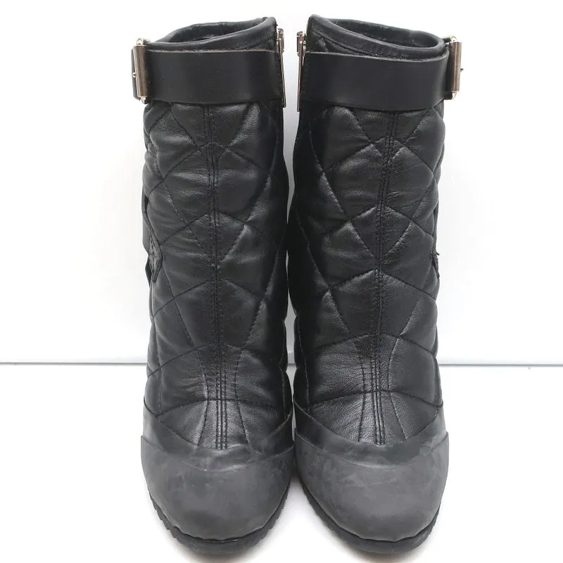 Burberry Brit Beverley 100 Stiefeletten Schwarz Gestepptes Leder & Gummi Größe 37