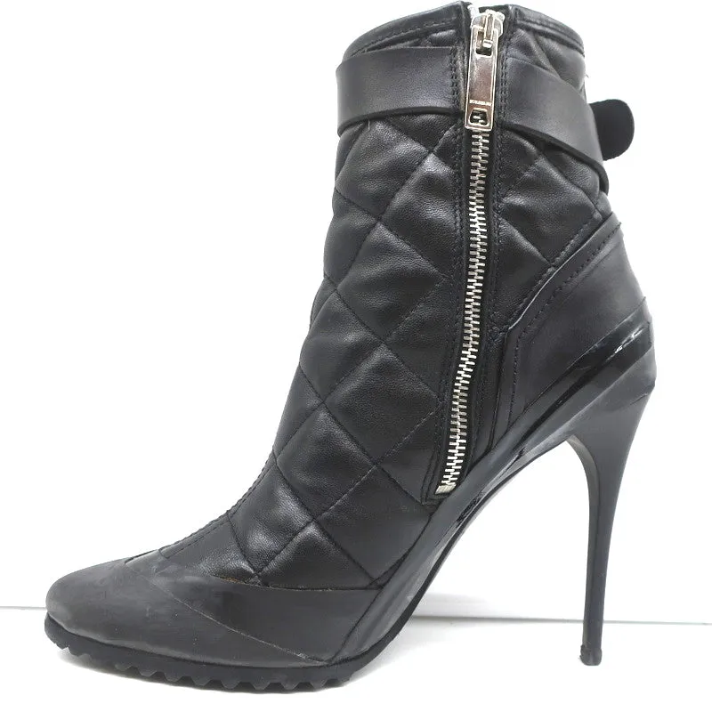 Burberry Brit Beverley 100 Stiefeletten Schwarz Gestepptes Leder & Gummi Größe 37