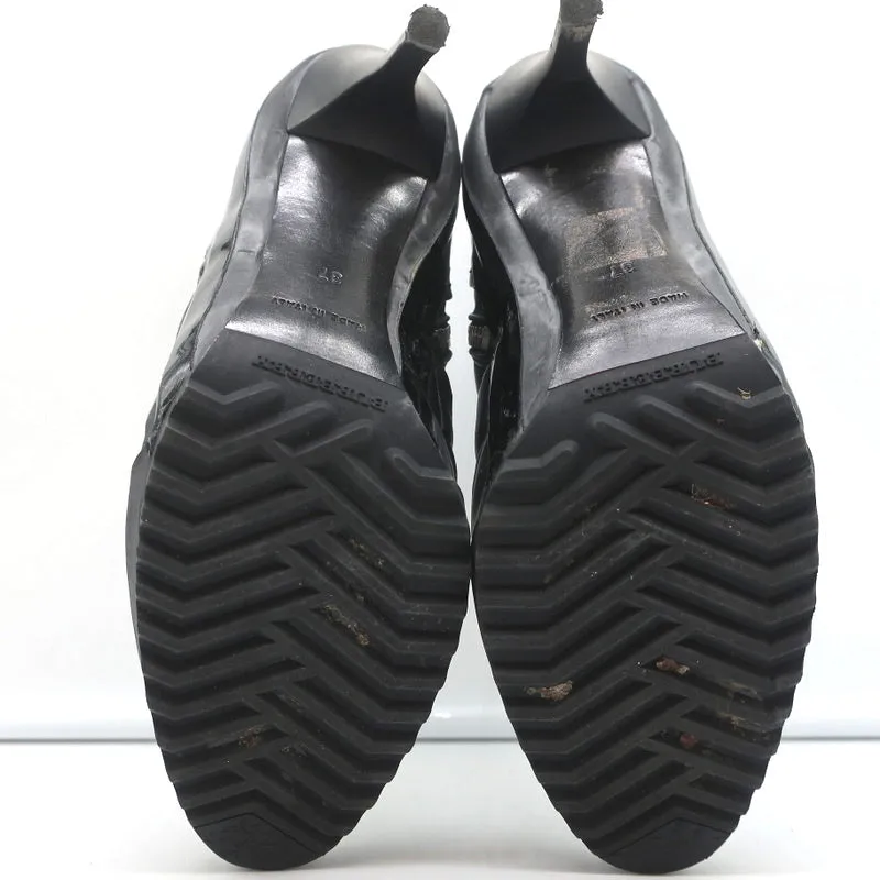 Burberry Brit Beverley 100 Stiefeletten Schwarz Gestepptes Leder & Gummi Größe 37