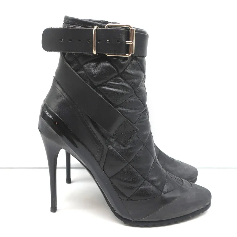 Burberry Brit Beverley 100 Stiefeletten Schwarz Gestepptes Leder & Gummi Größe 37