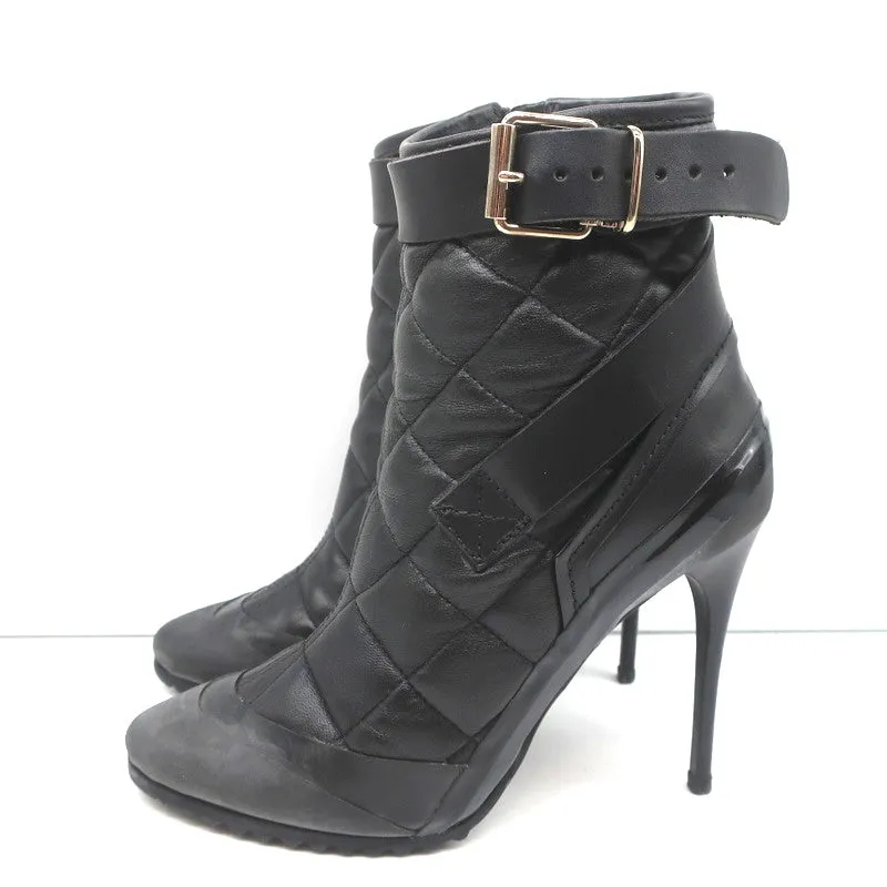 Burberry Brit Beverley 100 Stiefeletten Schwarz Gestepptes Leder & Gummi Größe 37