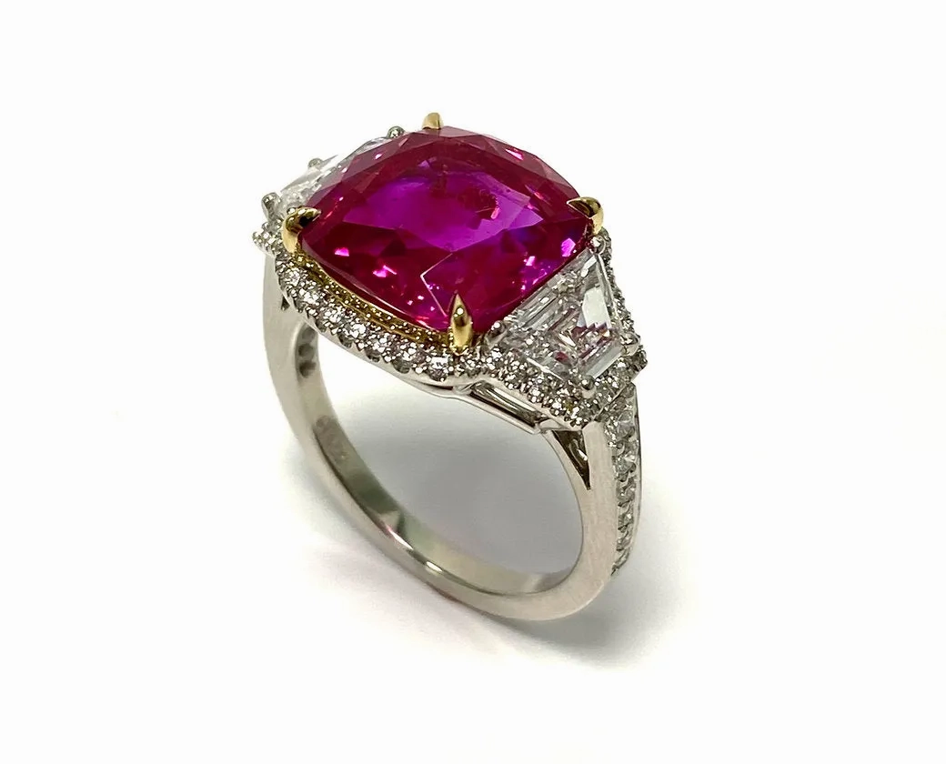 BURMA RUBY CUSHION CUT RING 7.16 CRT