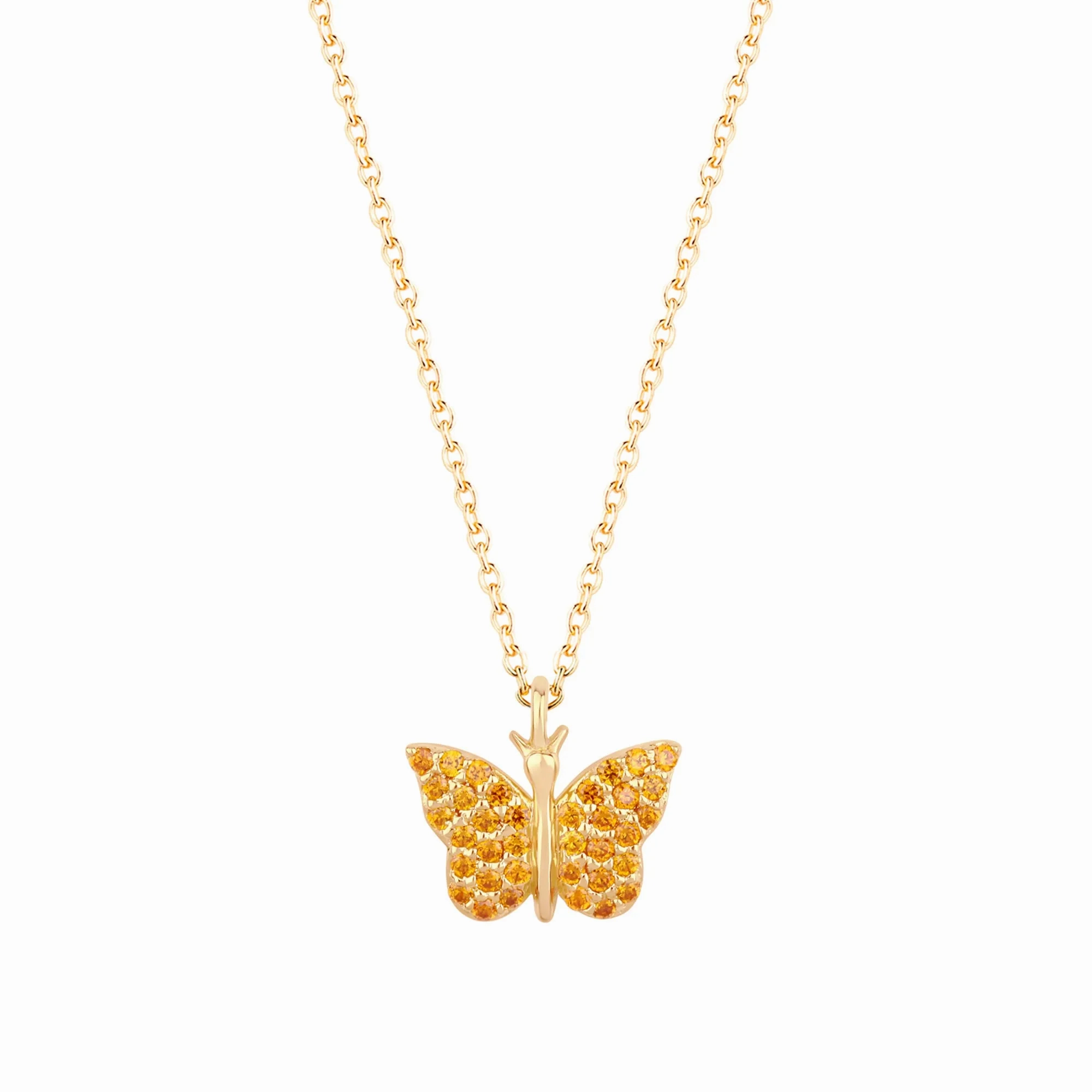 Butterfly 18K Gold Plated Necklace w. Orange Zirconias