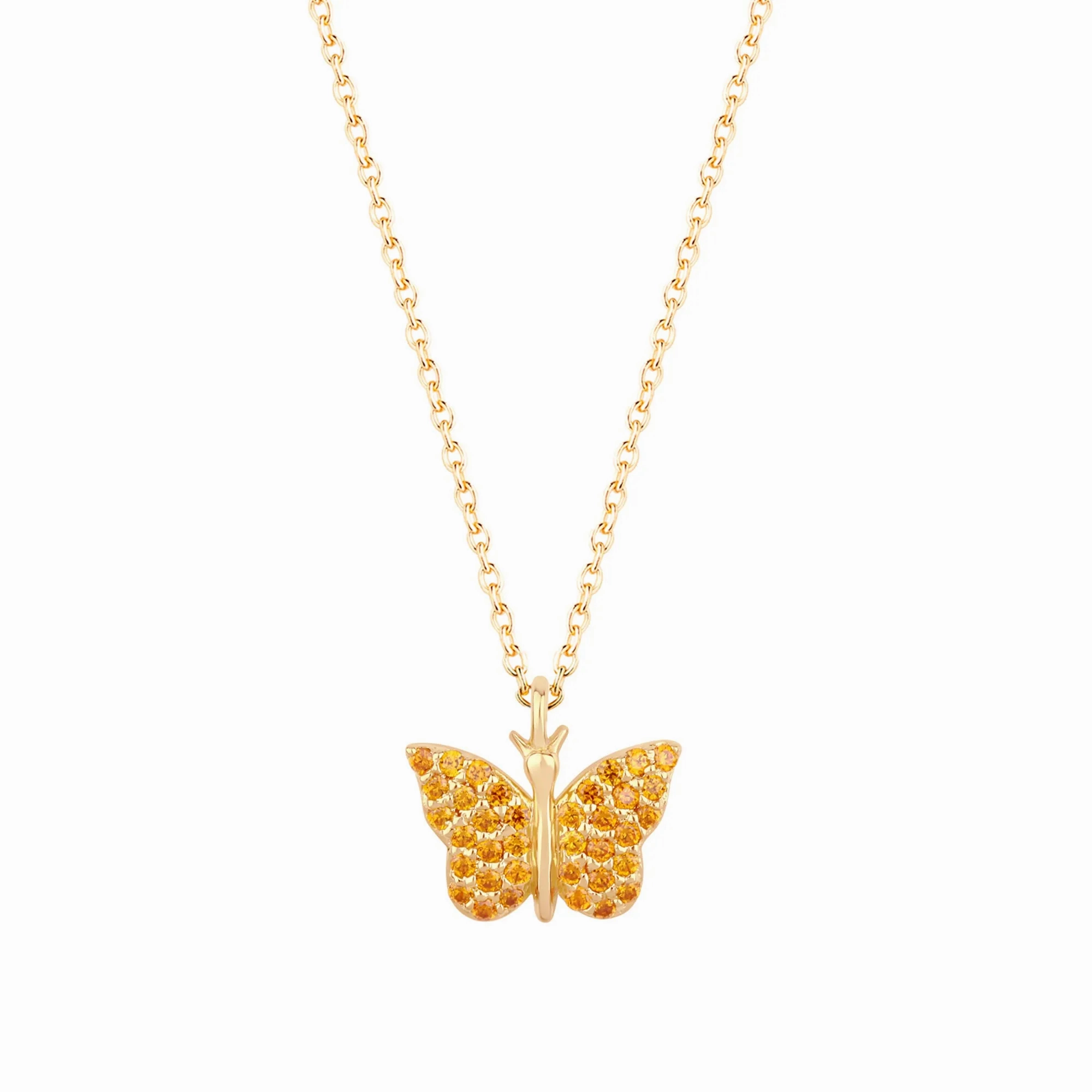 Butterfly 18K Gold Plated Necklace w. Orange Zirconias