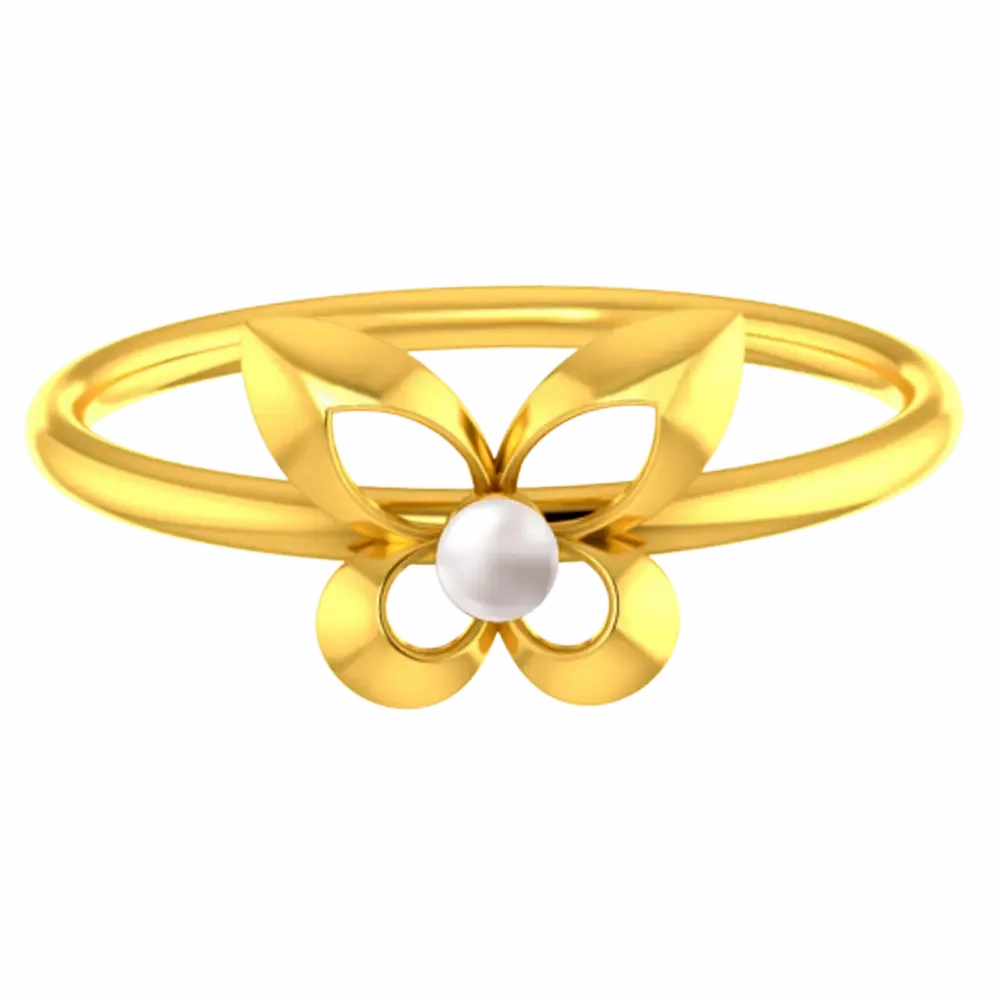 Butterfly Shaped 22k Gold Ring With A Pearl Centre