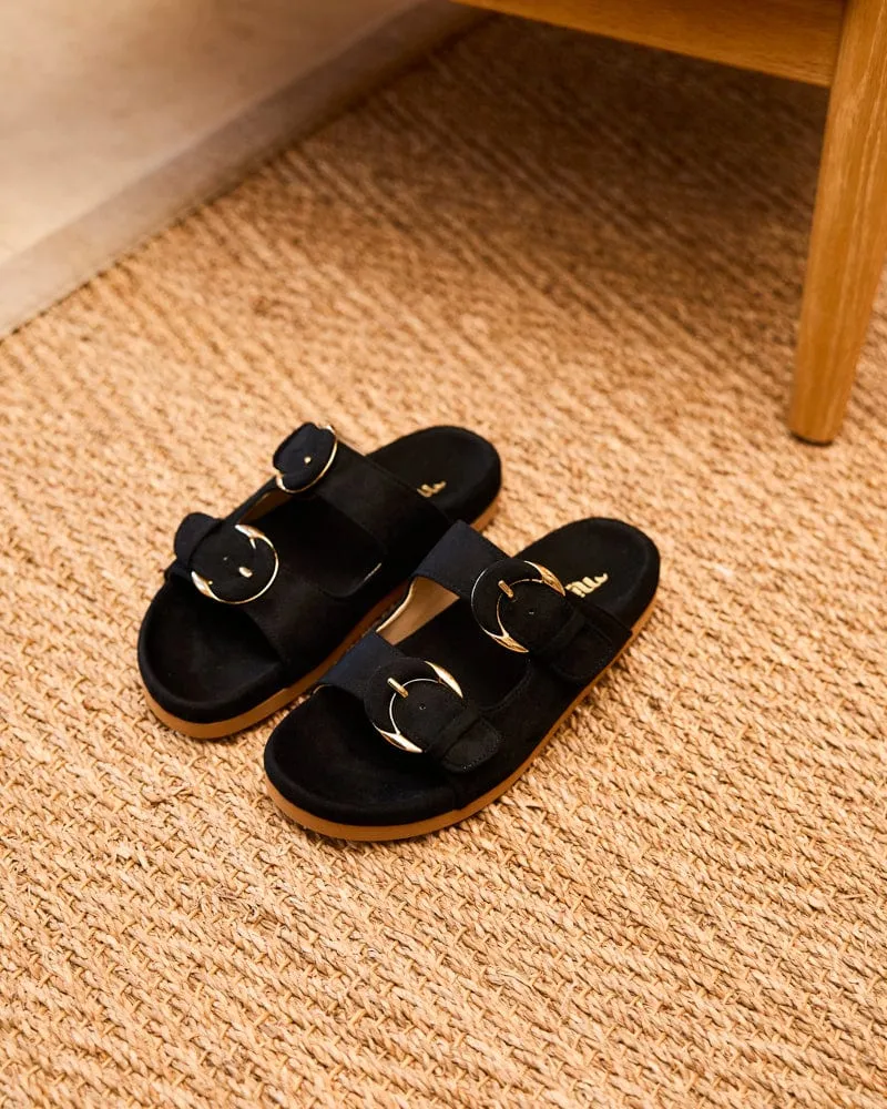 Camellia Vegan-Suede-Sandalen | Schwarz