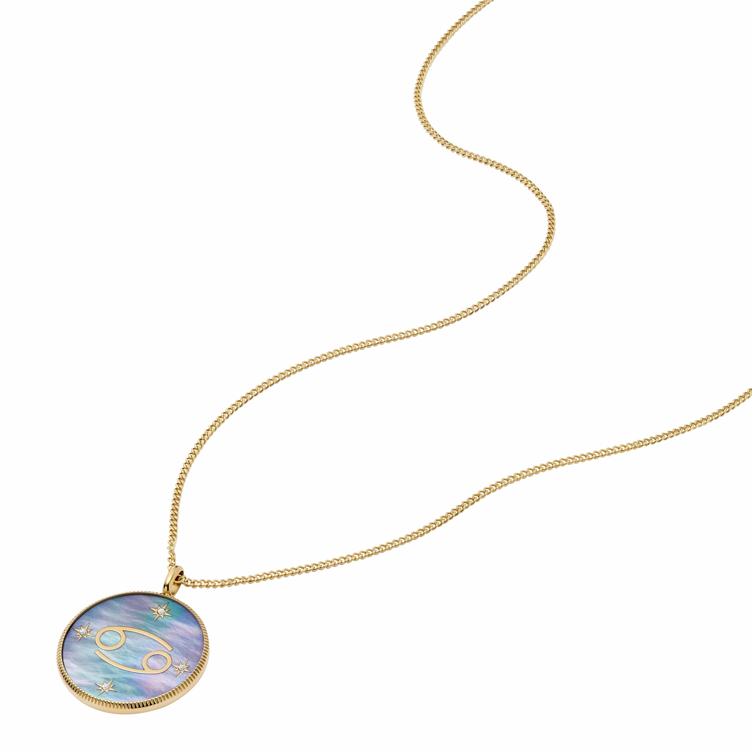 Cancer Written in the Stars Gold-Tone Stainless Steel Black Mother-of-Pearl Pendant Necklace