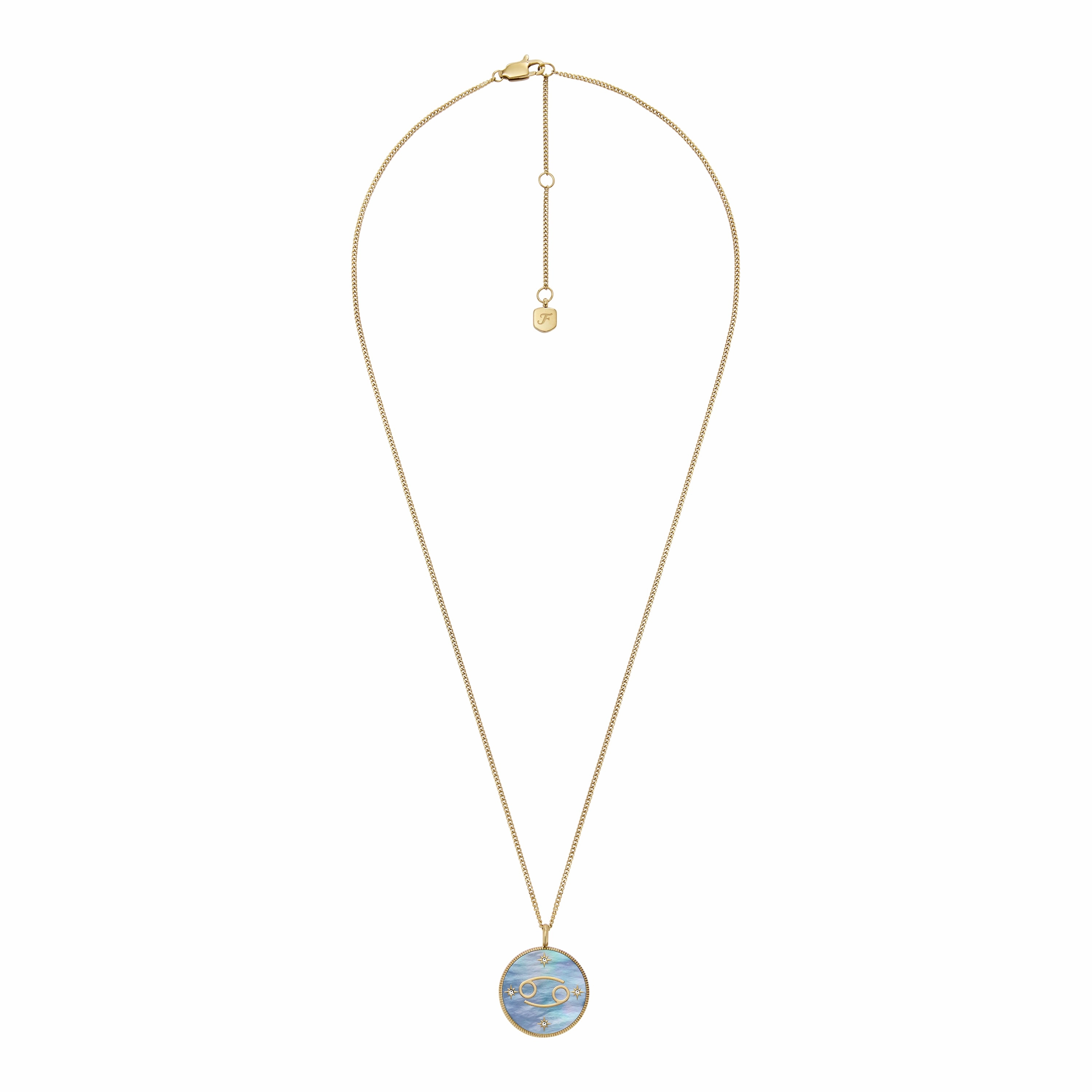 Cancer Written in the Stars Gold-Tone Stainless Steel Black Mother-of-Pearl Pendant Necklace
