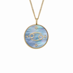 Cancer Written in the Stars Gold-Tone Stainless Steel Black Mother-of-Pearl Pendant Necklace fashion-jewelry  