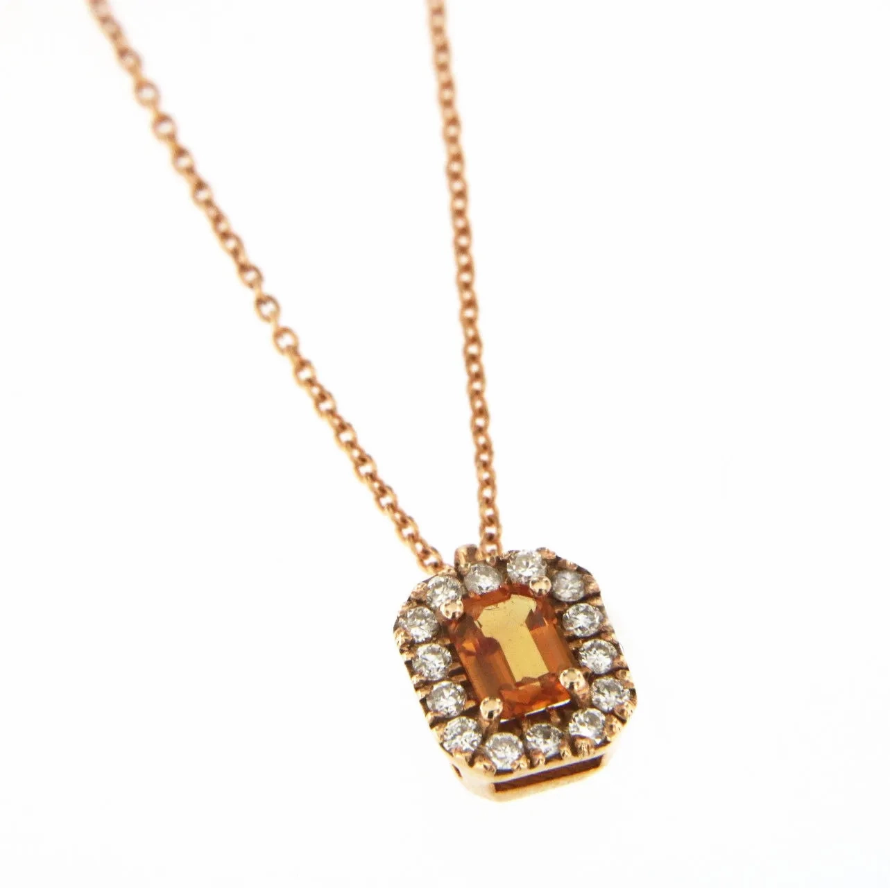 Candy 18K Rose Gold Necklace w. Diamonds &amp; Orange Sapphire