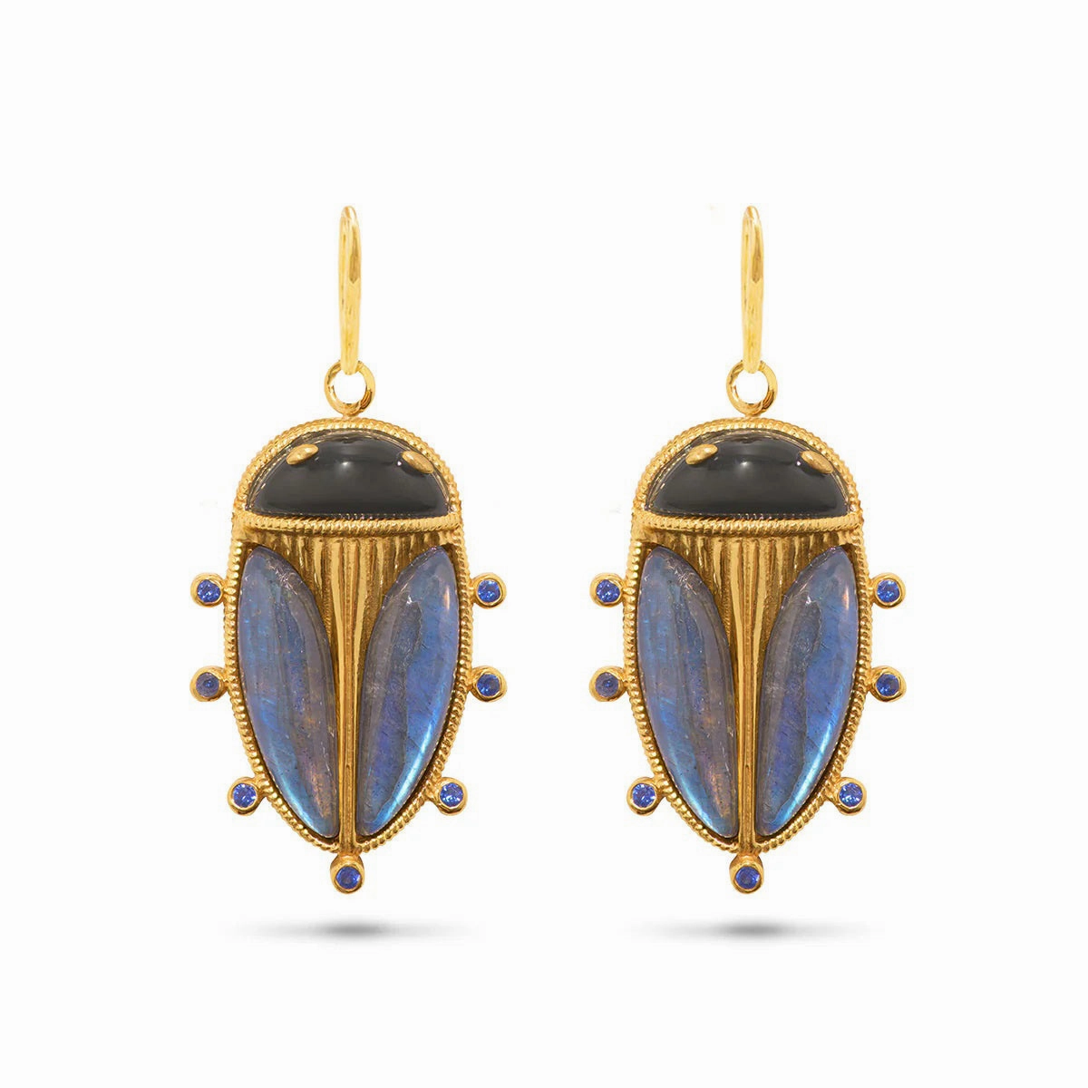 CAPUCINE DE WULF - SCARAB PETITE DROP BLUE LABRADORITE/BLACK AGATE EARRINGS ear-ear-stud  