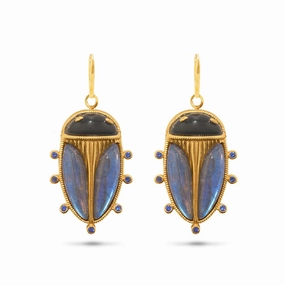 CAPUCINE DE WULF - SCARAB PETITE DROP BLUE LABRADORITE/BLACK AGATE EARRINGS ear-ear-stud  