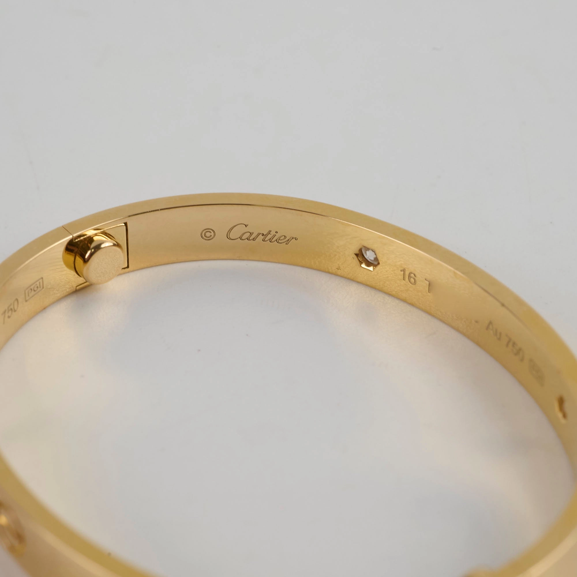 Cartier 4 Diamonds Yellow Gold Love Bracelet Size 16