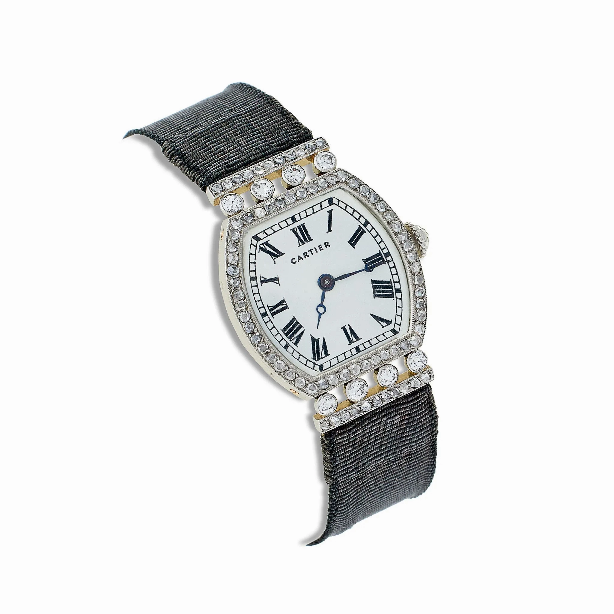 Cartier Paris ??Tortue?? Diamond and Grosgrain Wristwatch