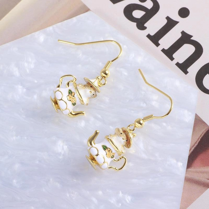 Cartoon Funny Tea Cup Cute Mouse Earrings