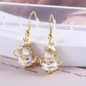 Cartoon Funny Tea Cup Cute Mouse Earrings 