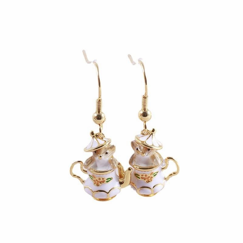 Cartoon Funny Tea Cup Cute Mouse Earrings