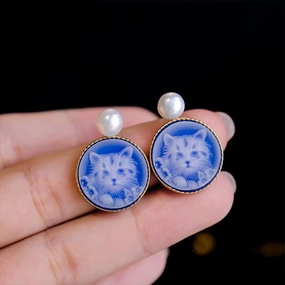 Cat Earrings Trendy Sterling Silver Niche Design Sense 