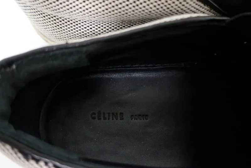 Celine Skate Slip-On Sneakers Weiß/Schwarz Mikrokariertes Canvas Größe 37.5